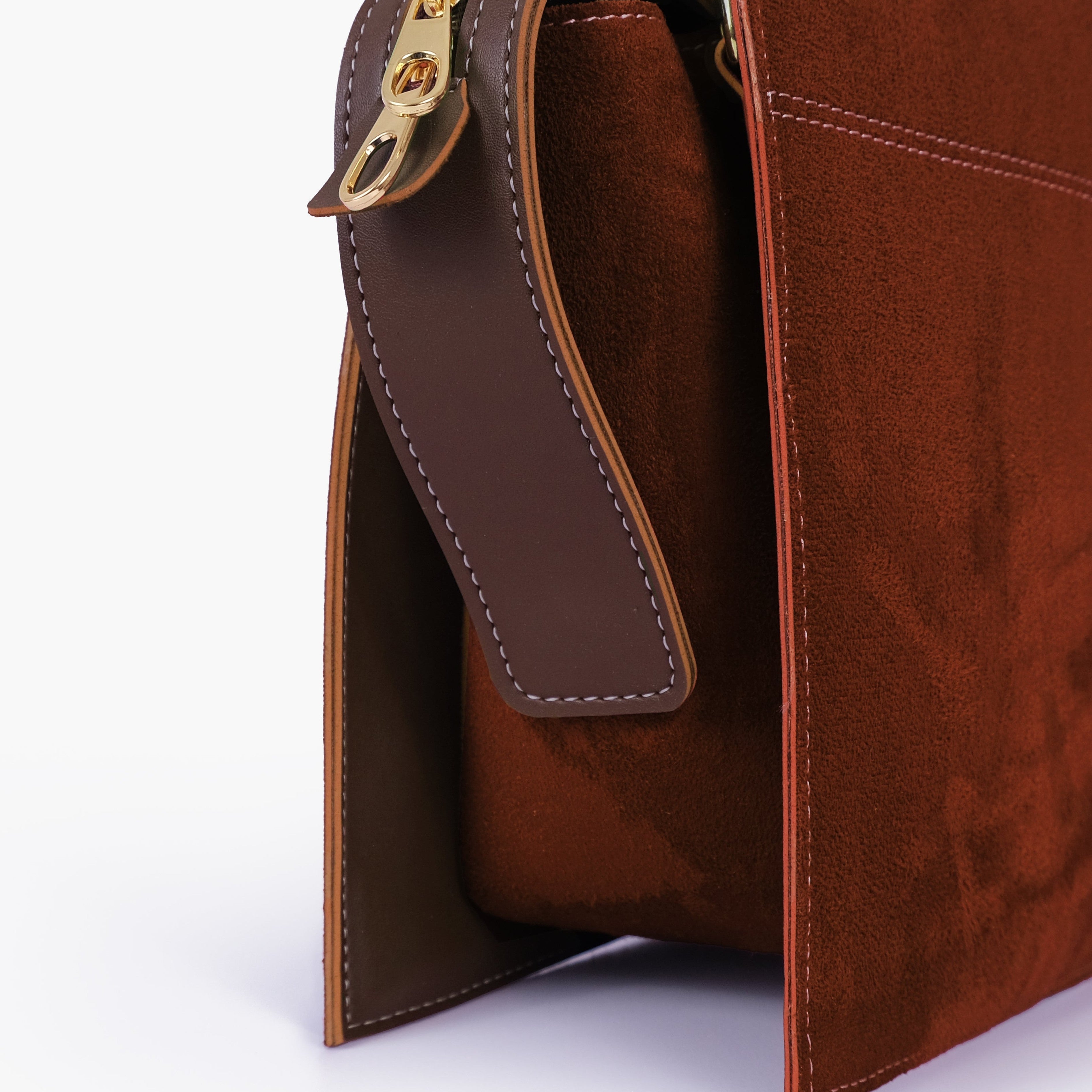 Dark brown suede trapeze top-handle bag