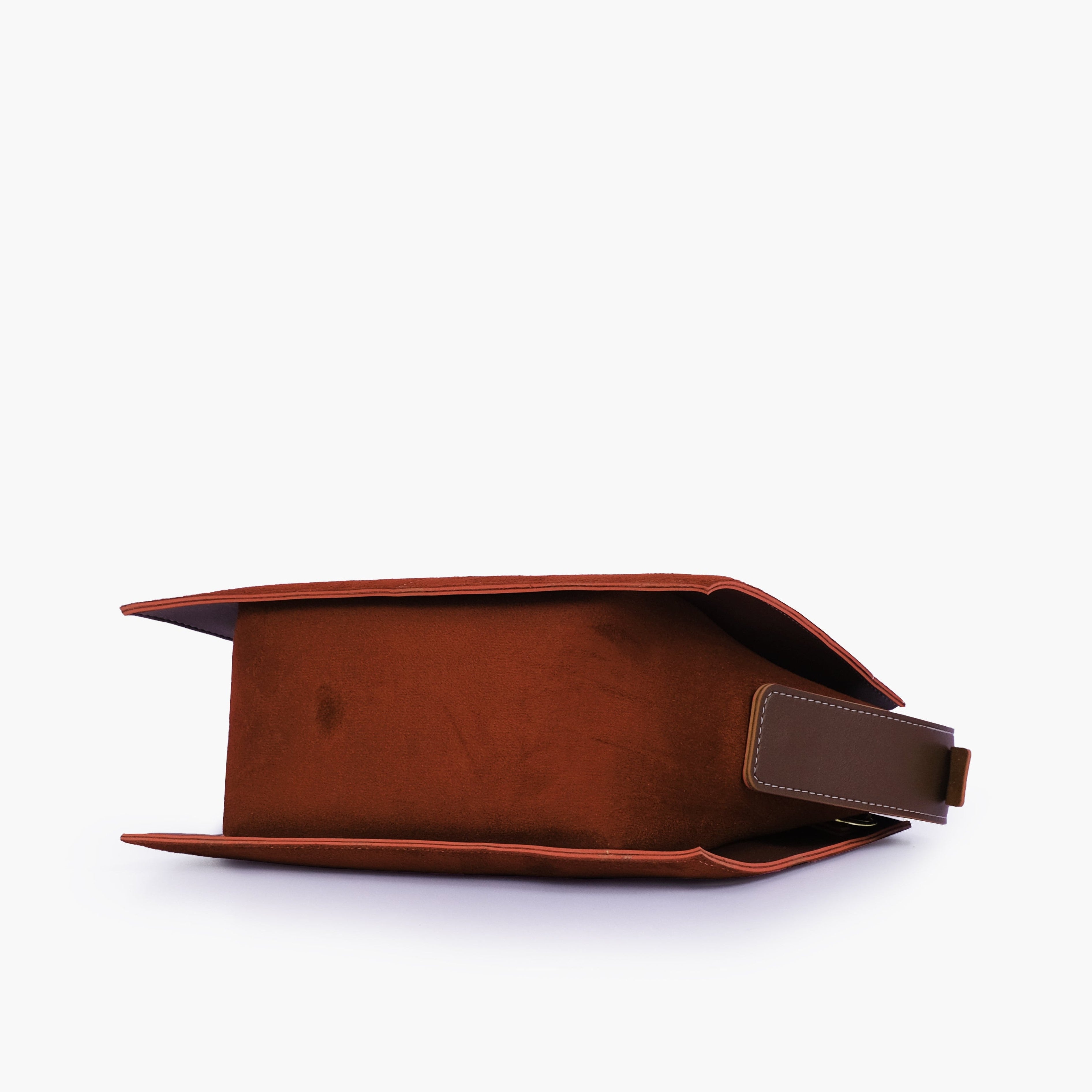 Dark brown suede trapeze top-handle bag
