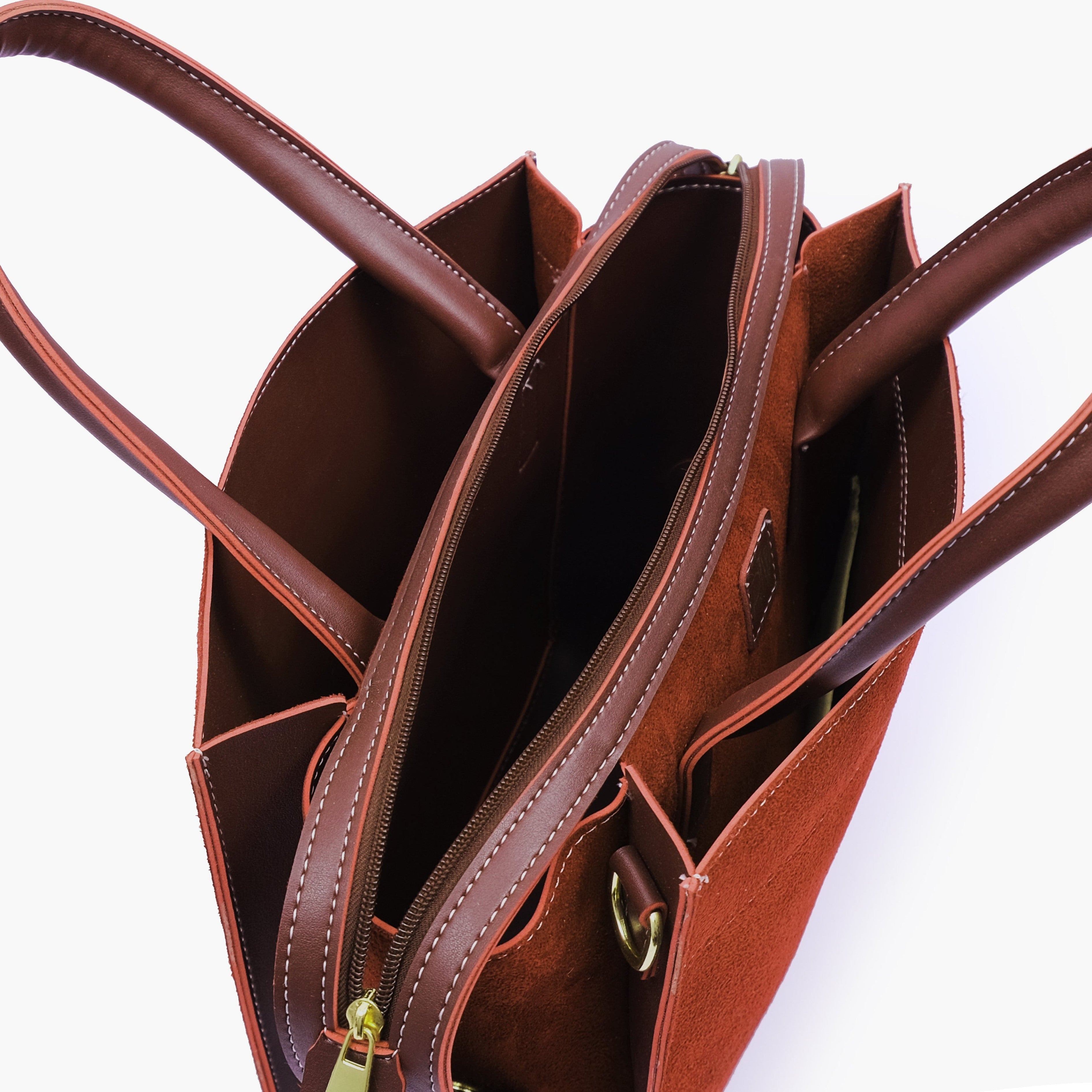 Dark brown suede trapeze top-handle bag