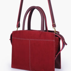 Burgundy suede trapeze top-handle bag