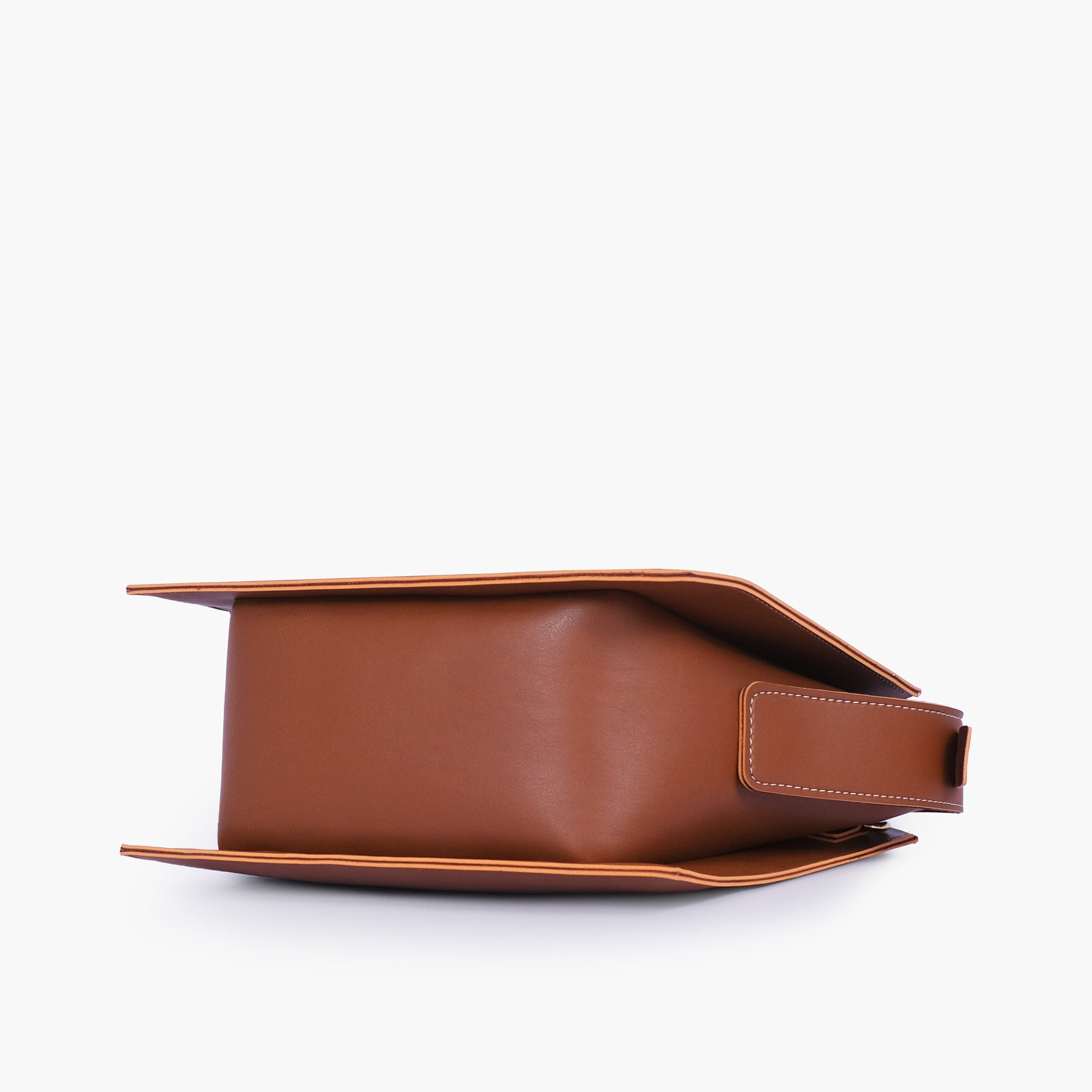Brown trapeze top-handle bag