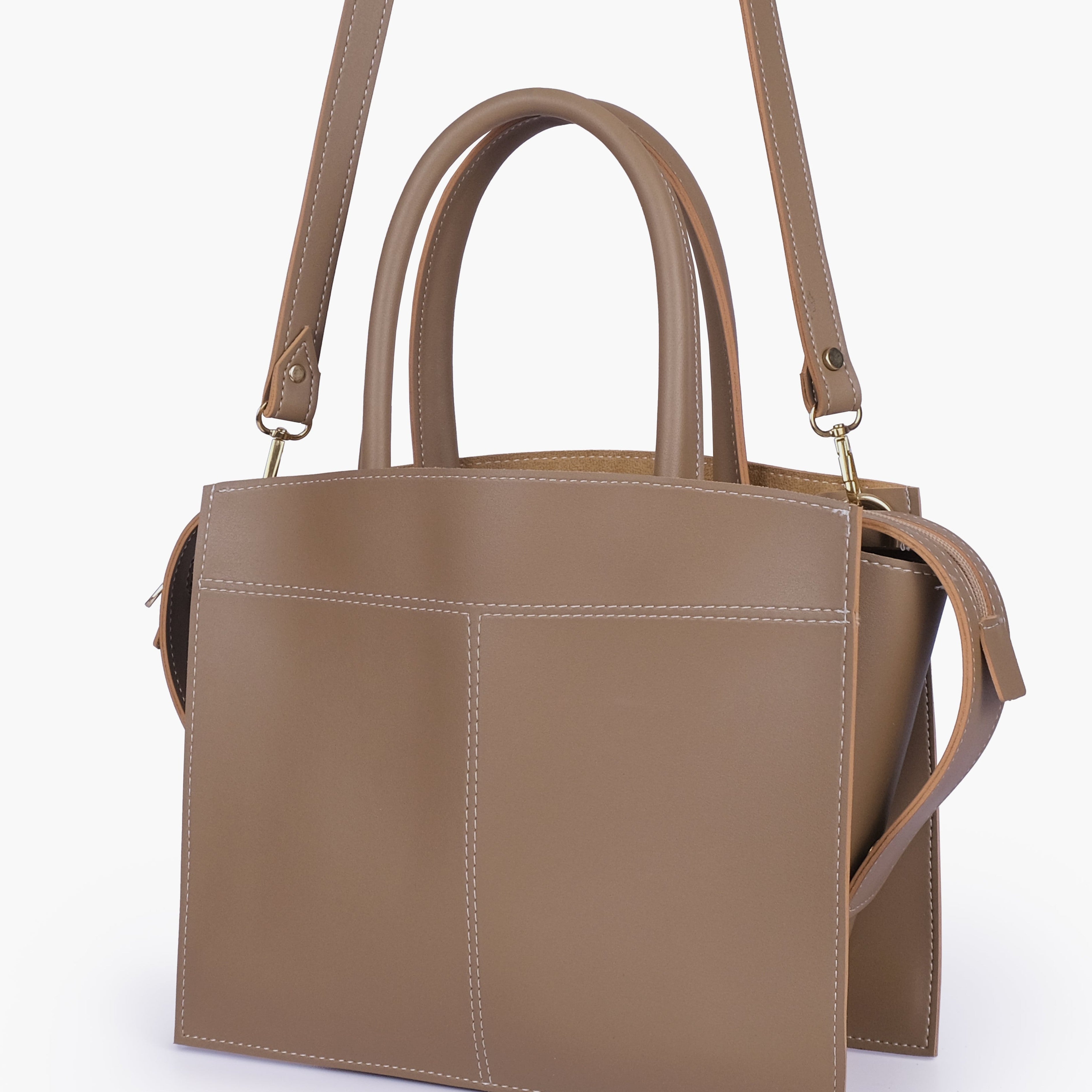 Coffee trapeze top-handle bag