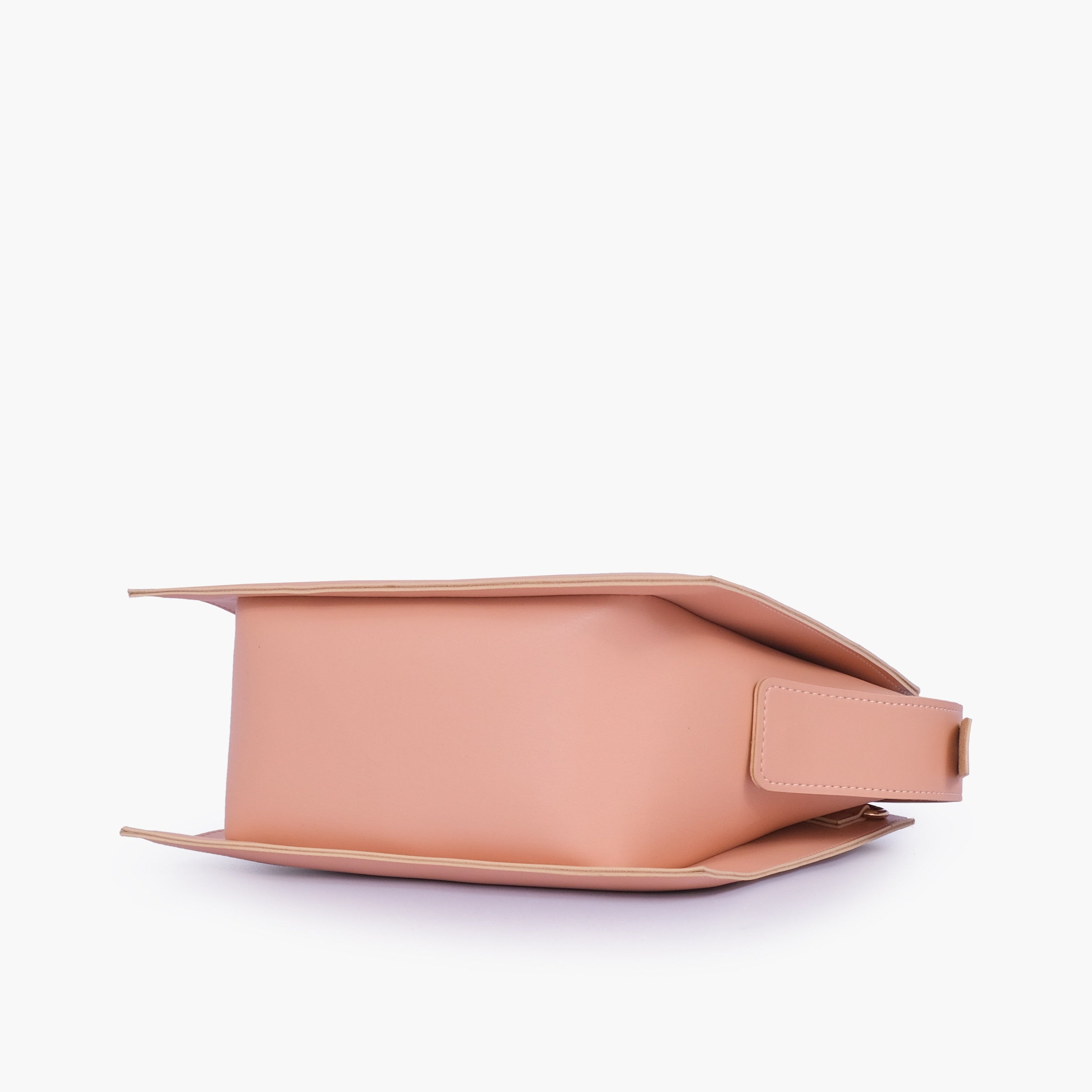 Peach trapeze top-handle bag