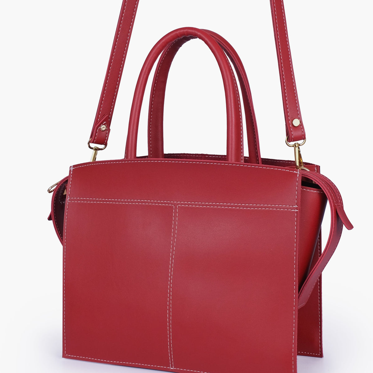 Maroon trapeze top-handle bag