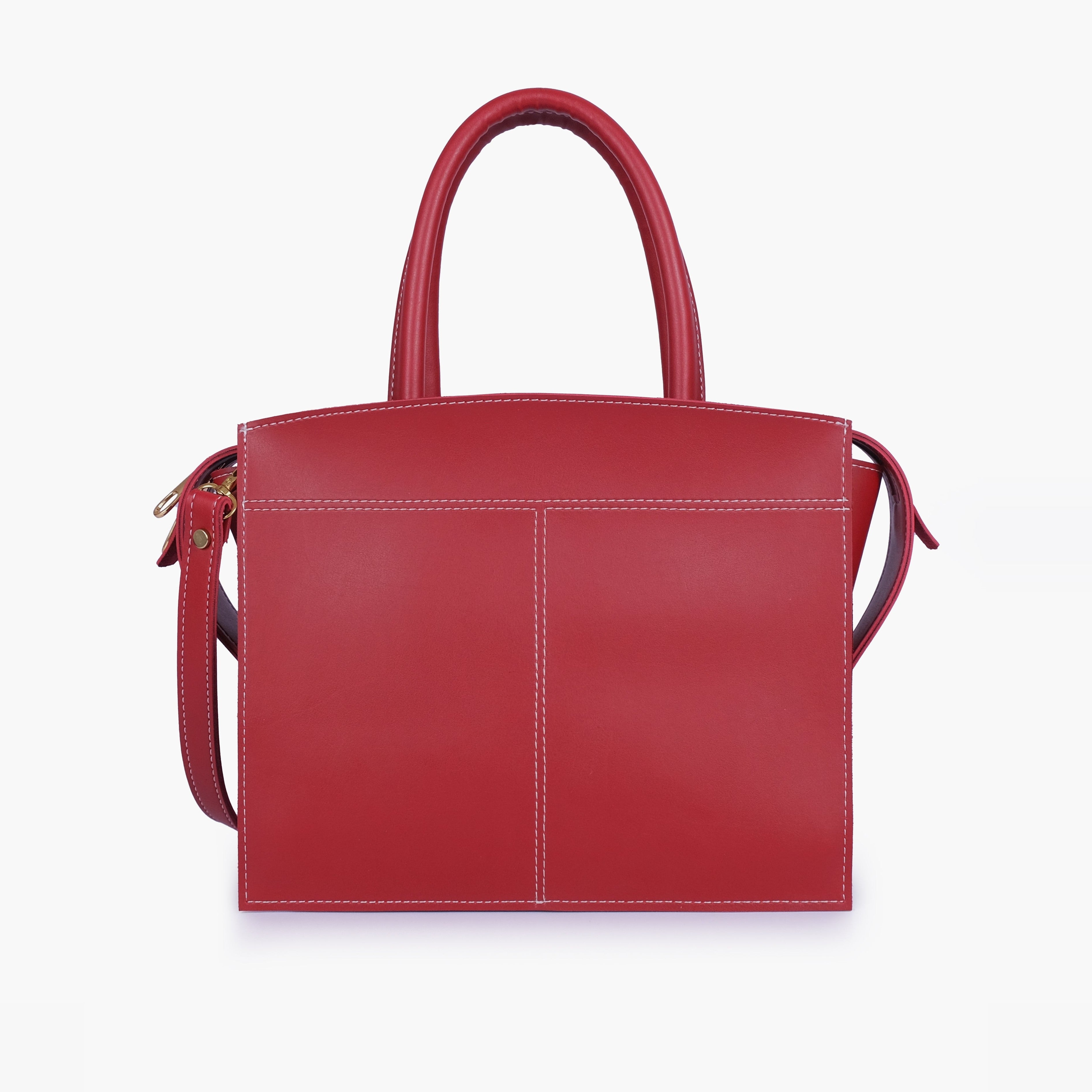 Maroon trapeze top-handle bag