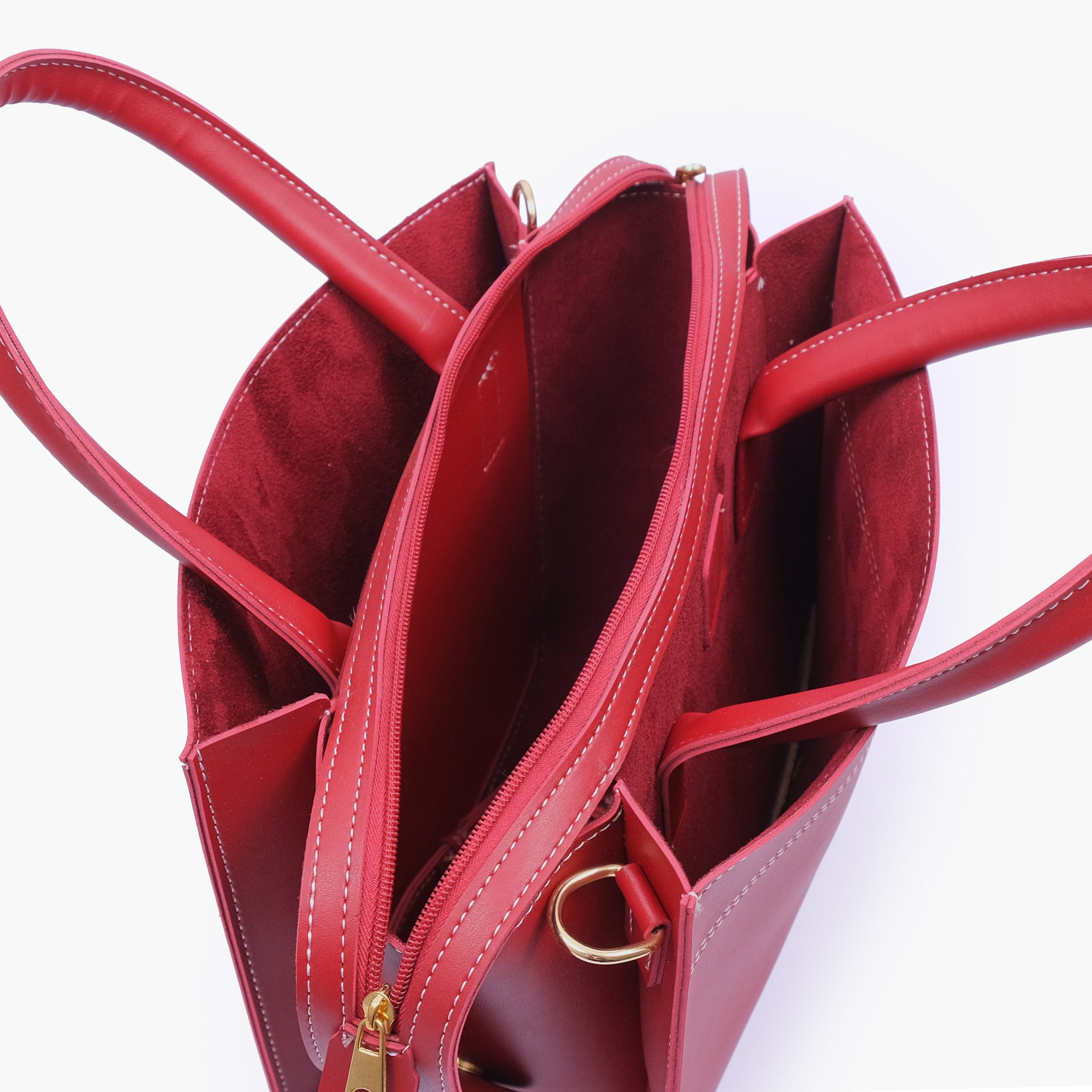 Maroon trapeze top-handle bag