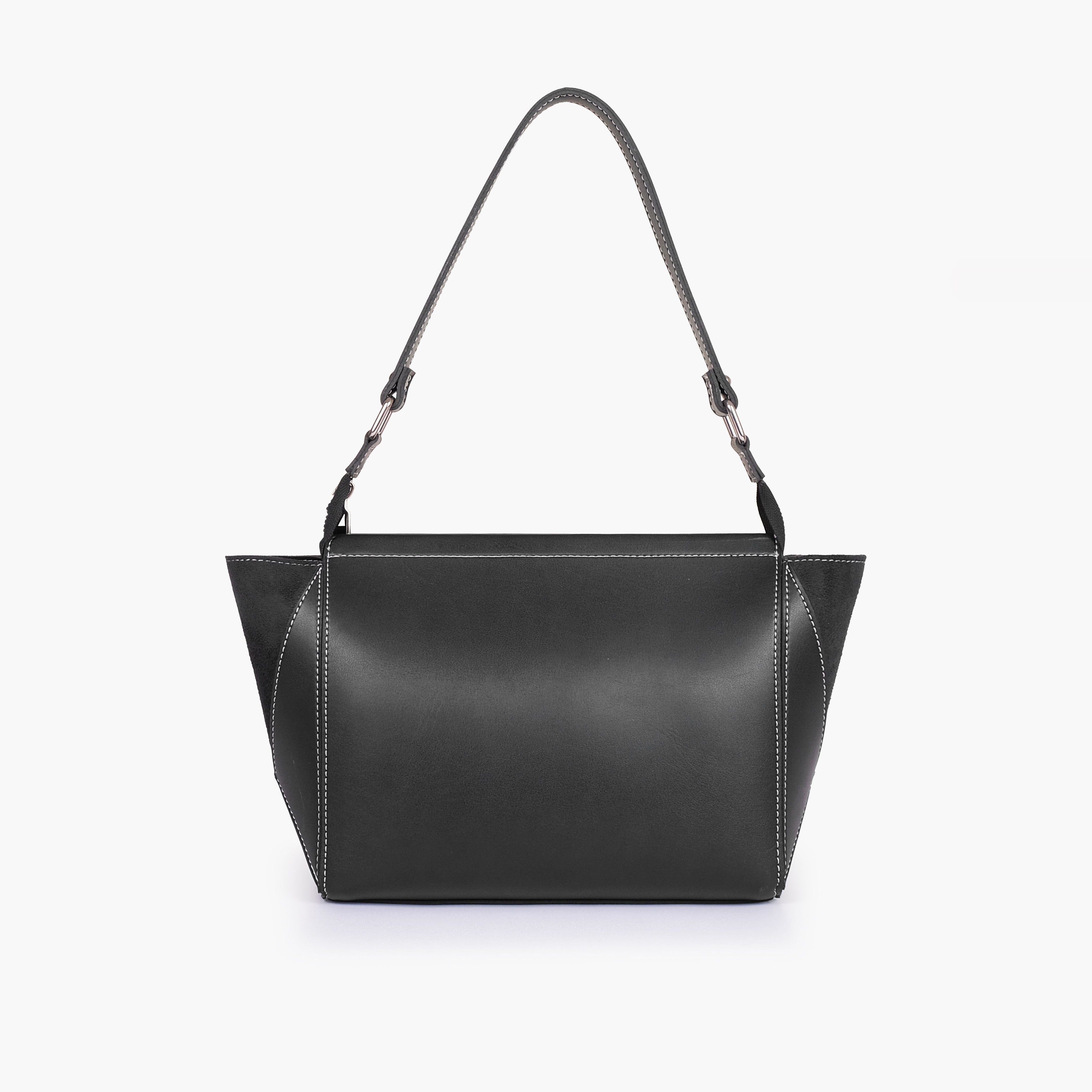 Black suede trio twist handbag