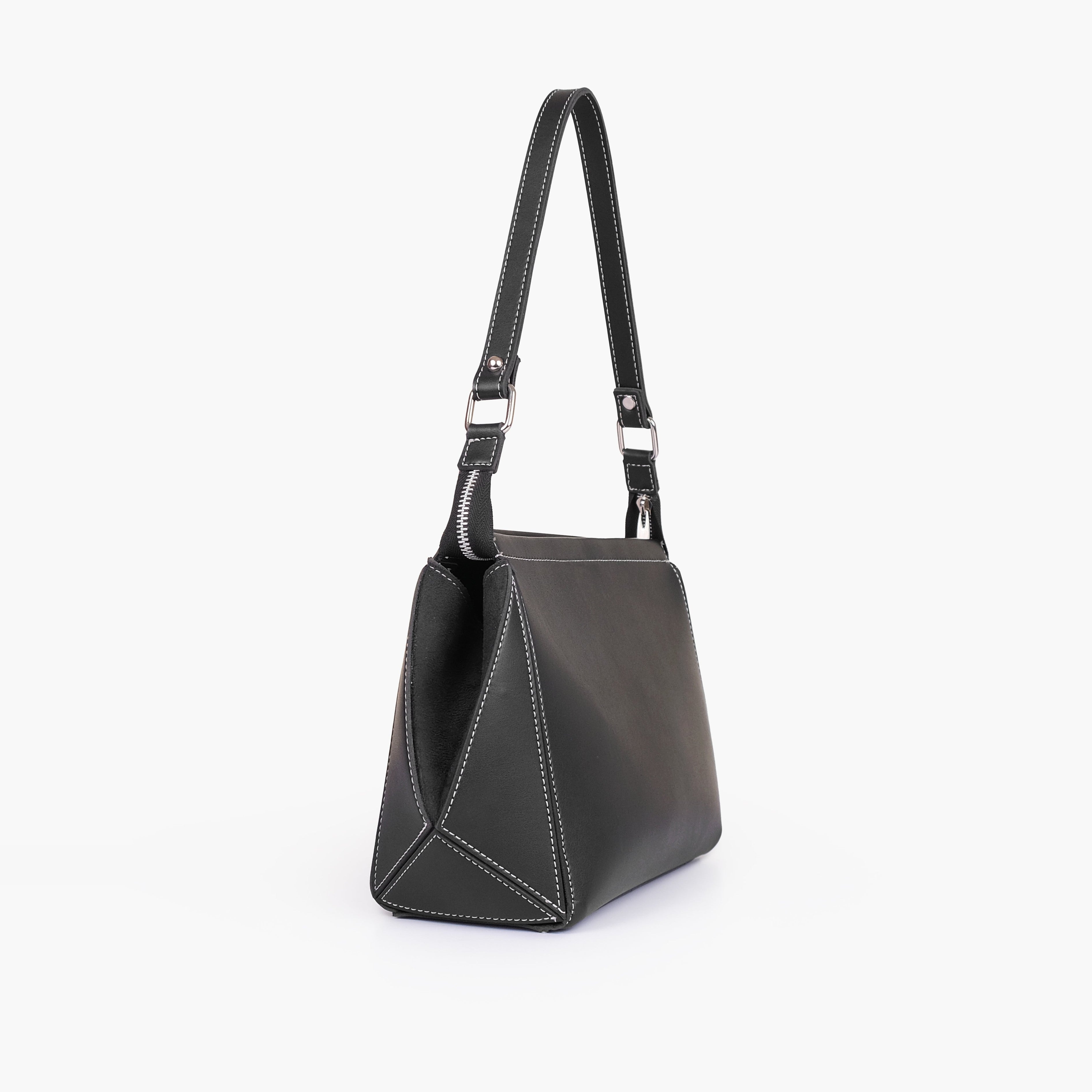 Black suede trio twist handbag