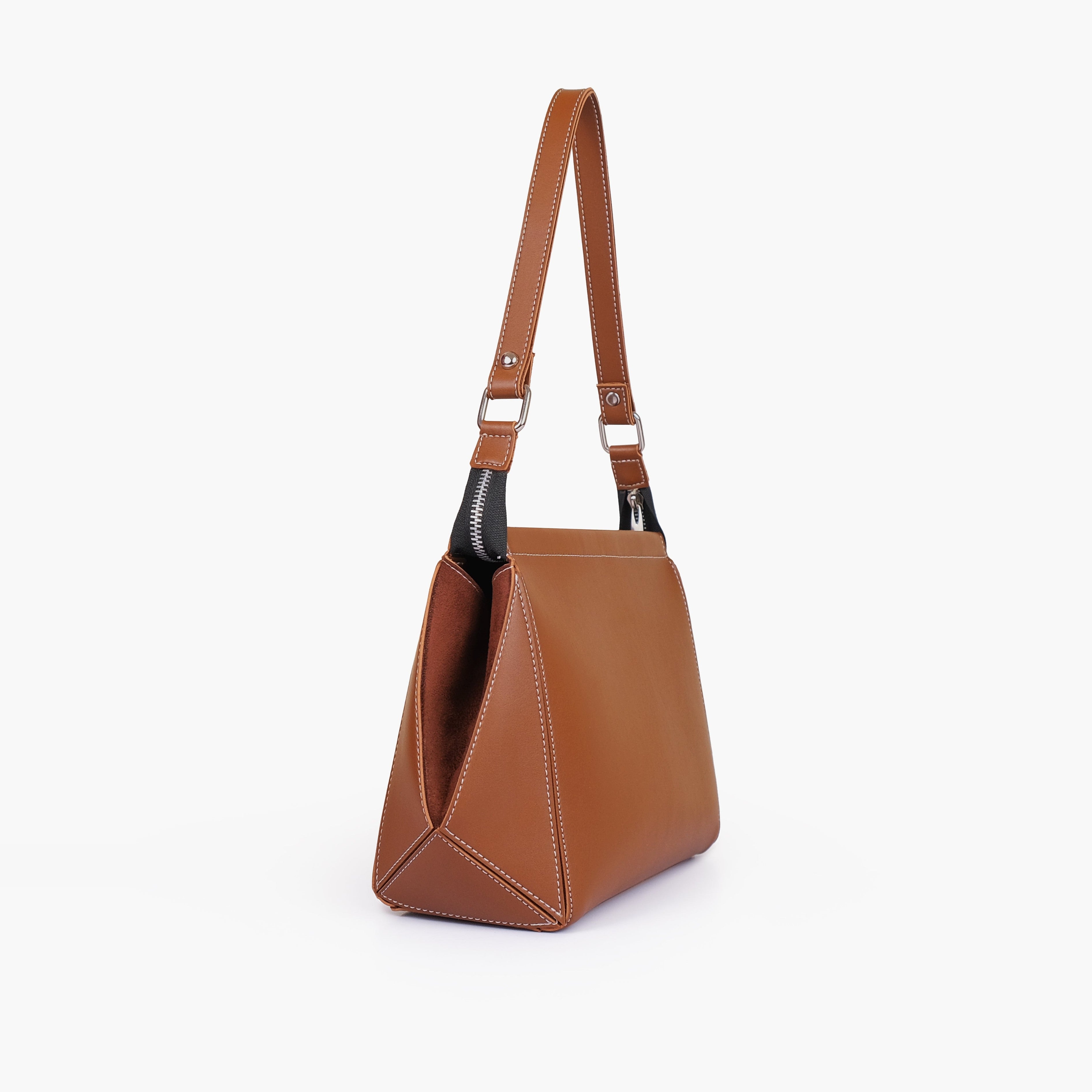 Brown suede trio twist handbag