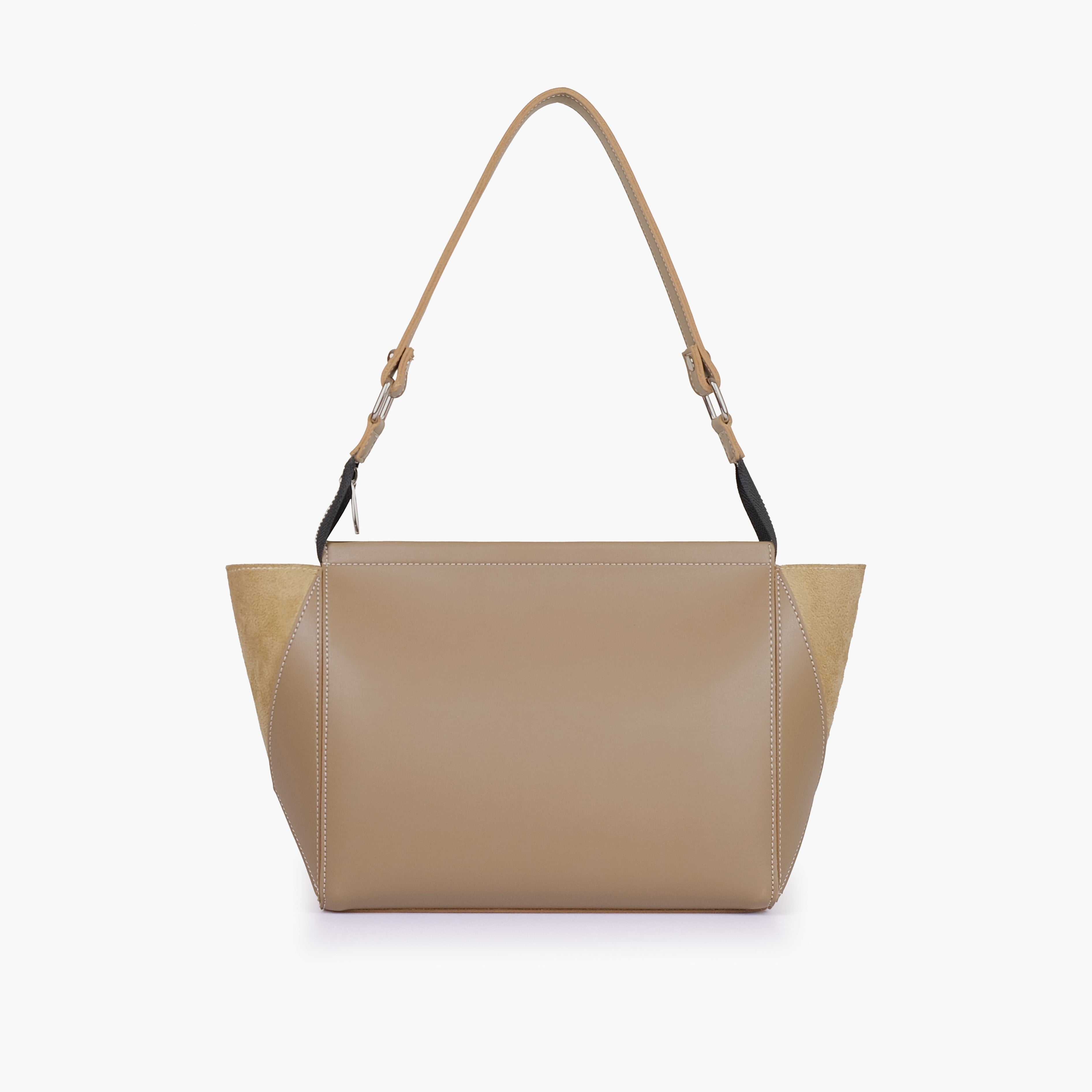 Coffee suede trio twist handbag