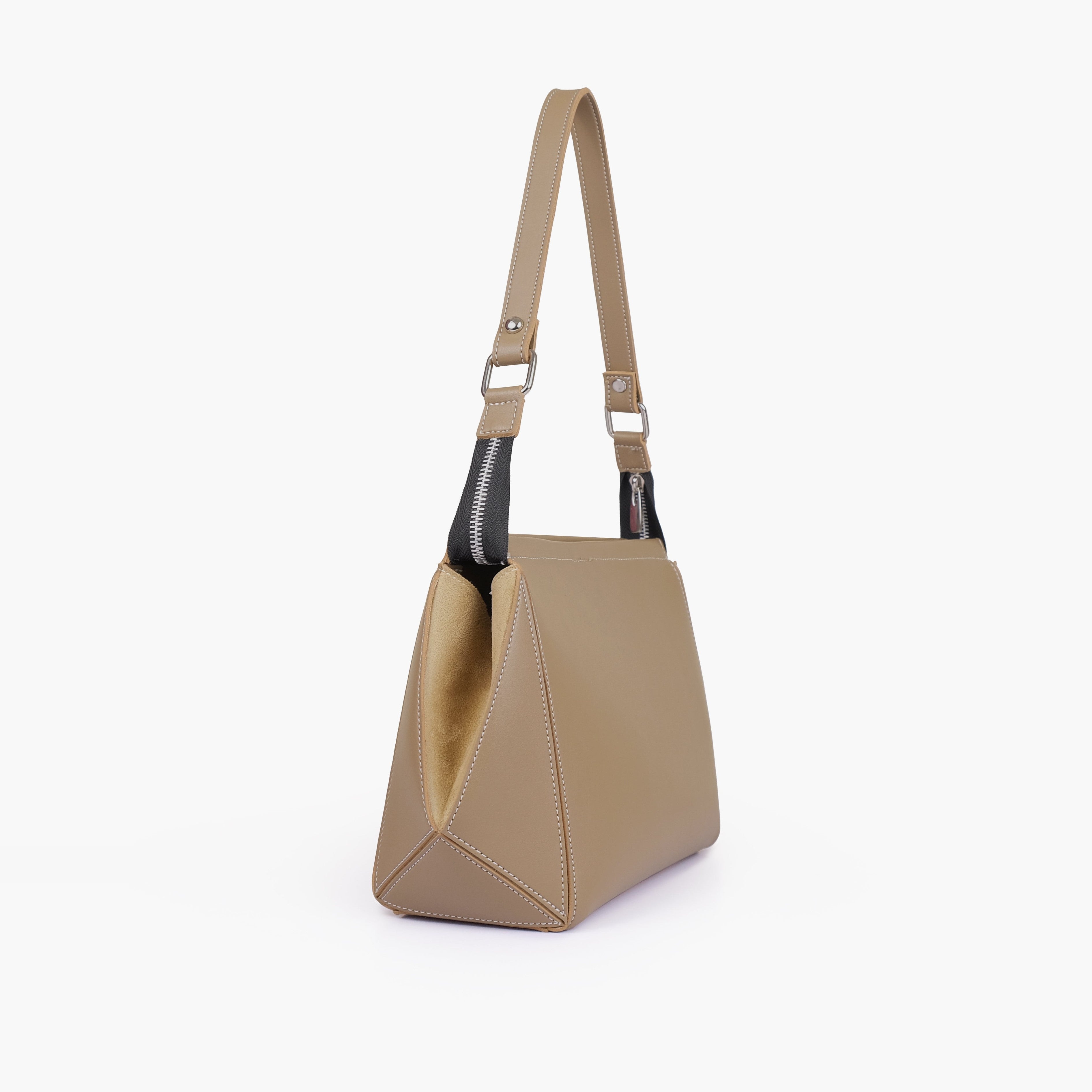 Coffee suede trio twist handbag