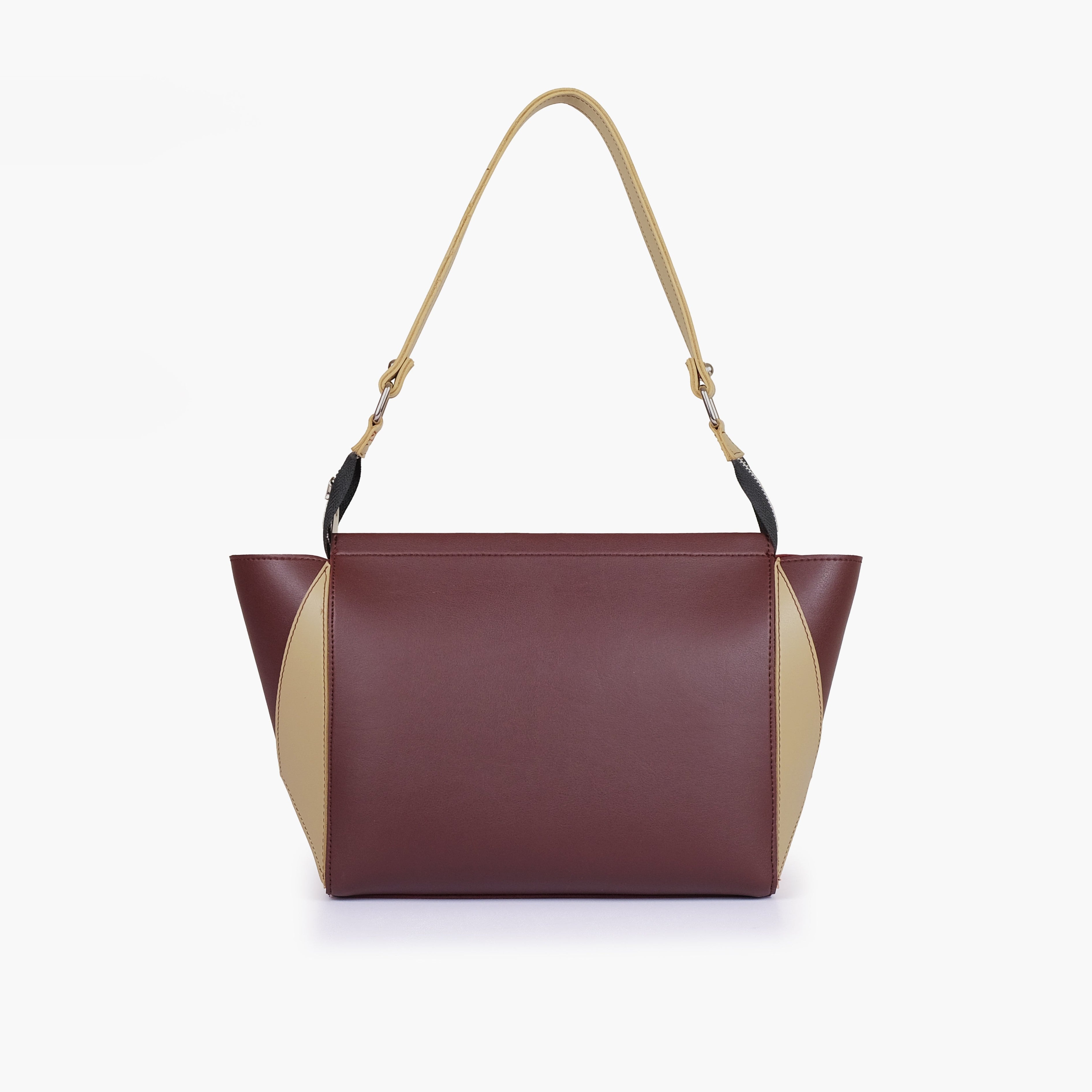 Burgundy and off-white trio twist handbag