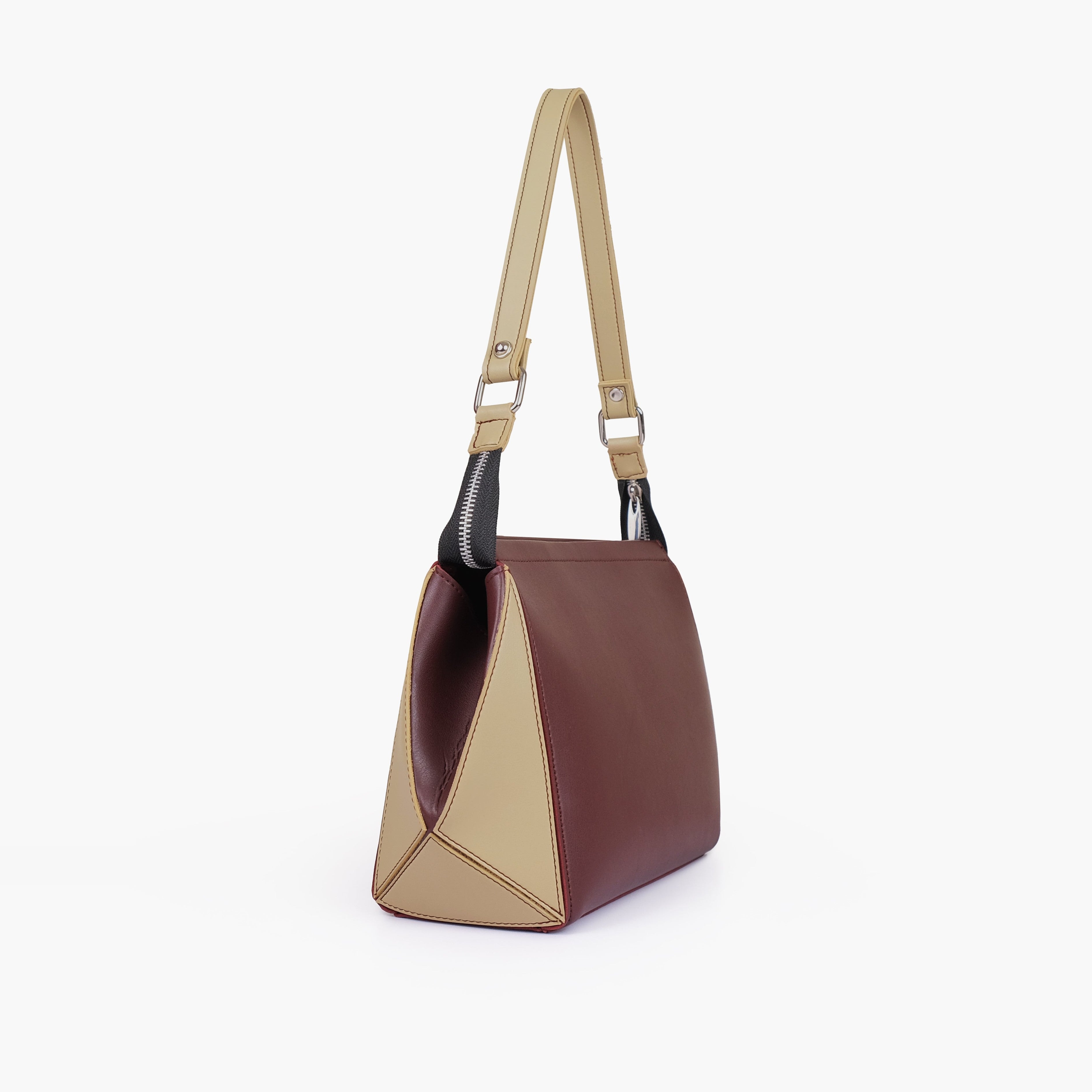 Burgundy and off-white trio twist handbag