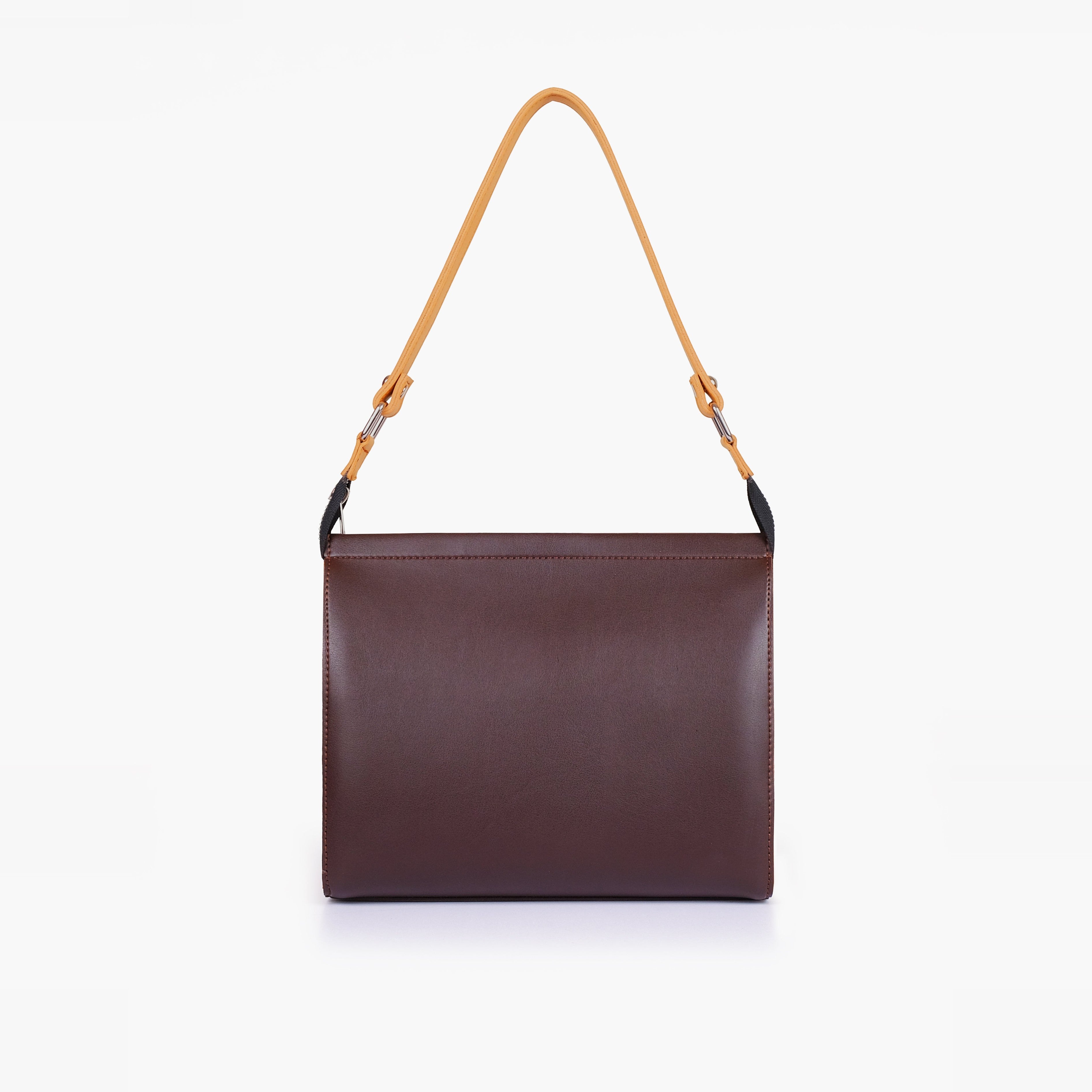 Dark brown and mustard trio twist handbag