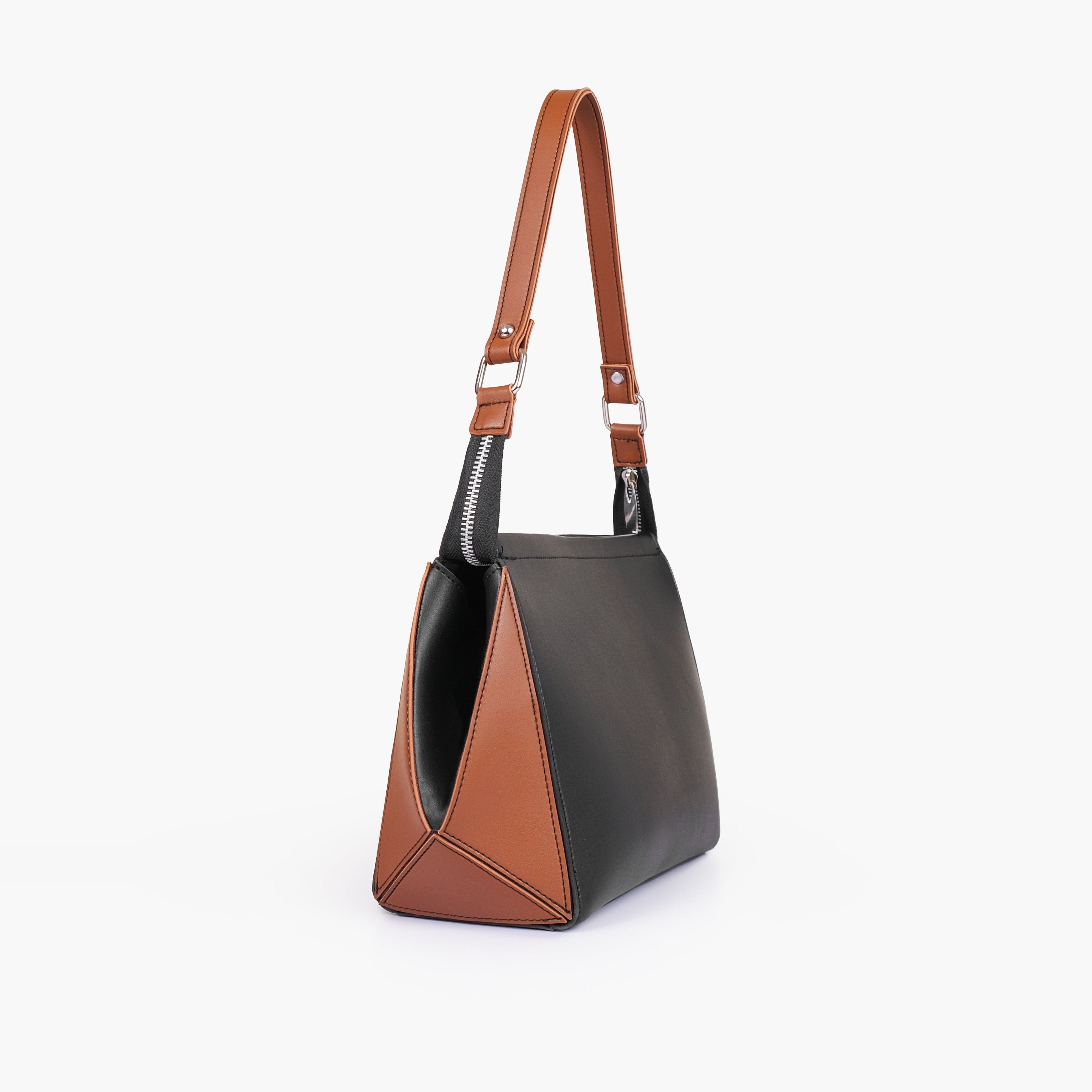 Black and brown trio twist handbag