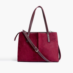 Burgundy suede work tote bag
