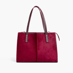 Burgundy suede work tote bag