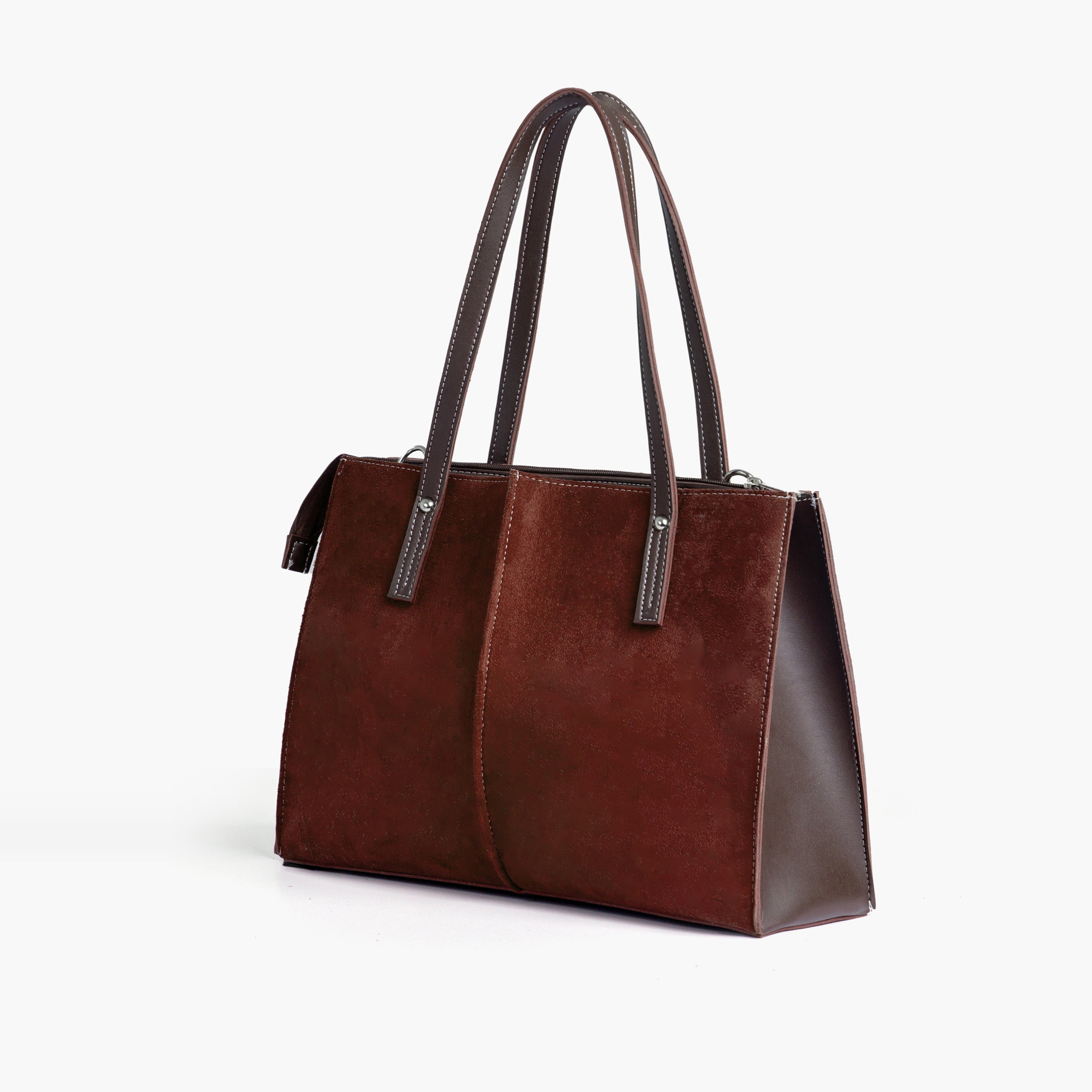Dark brown suede work tote bag
