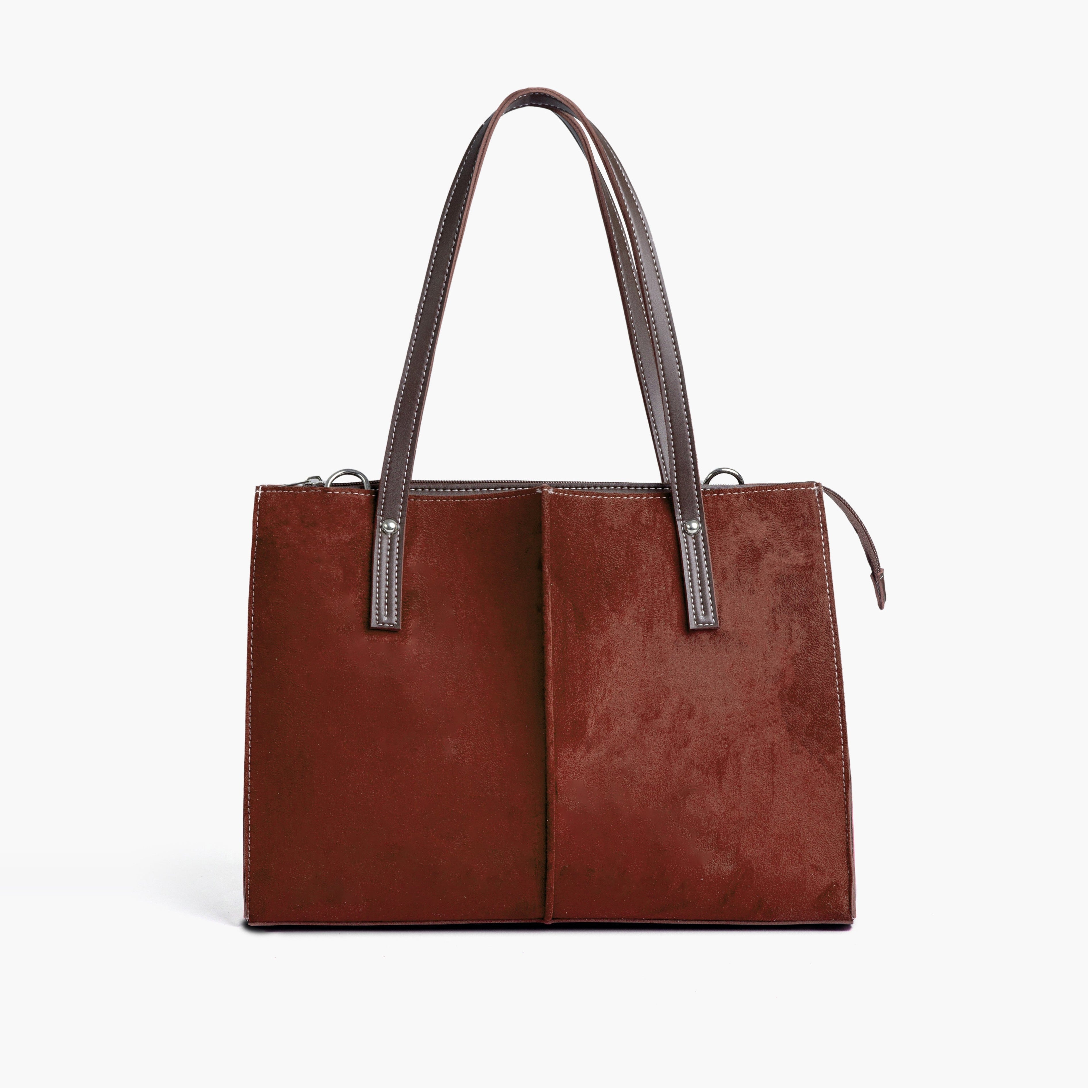 Dark brown suede work tote bag