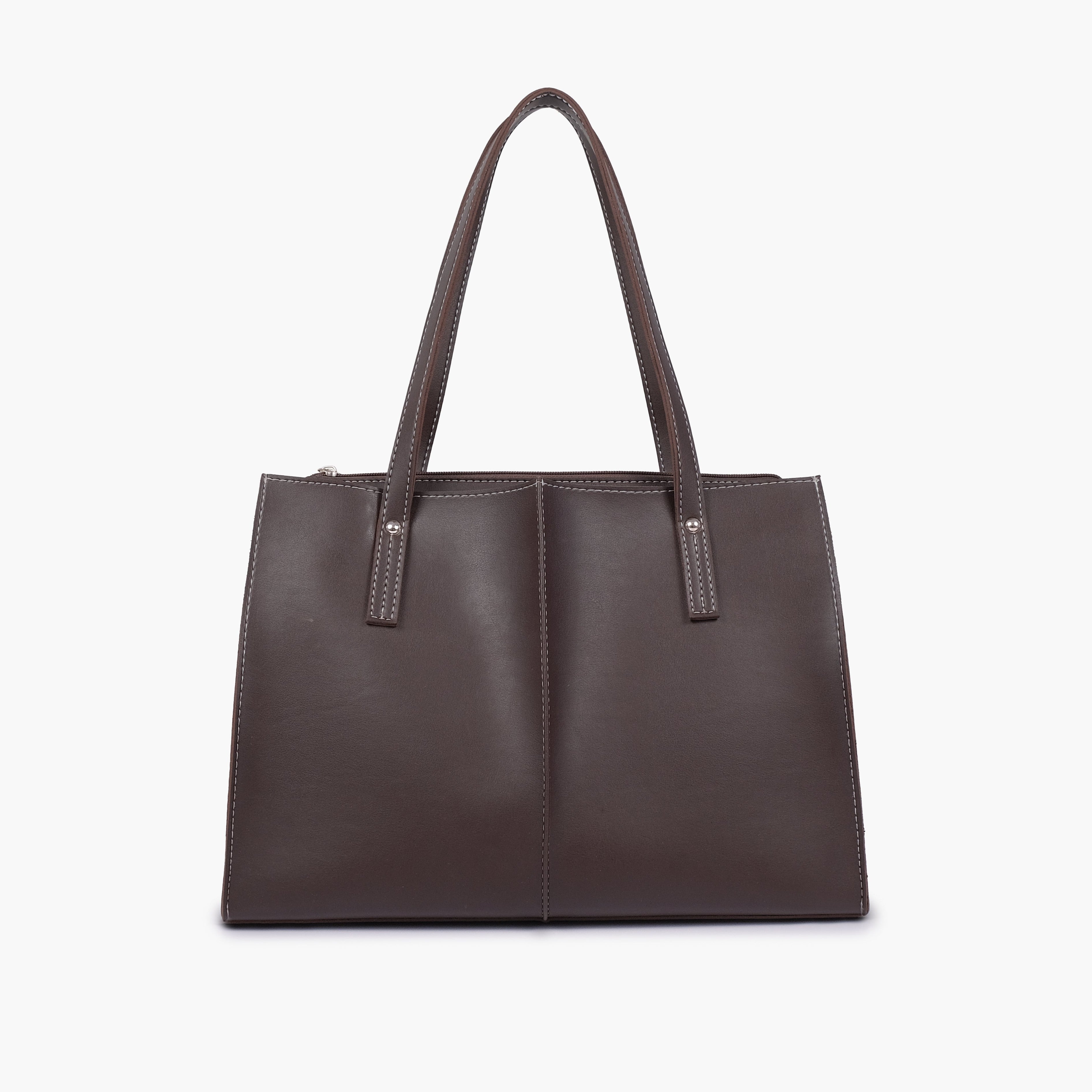 Dark brown work tote bag