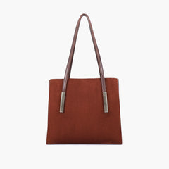 Dark brown suede zipper shoulder bag with long handle