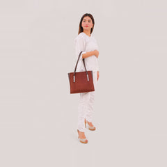 Dark brown suede zipper shoulder bag with long handle
