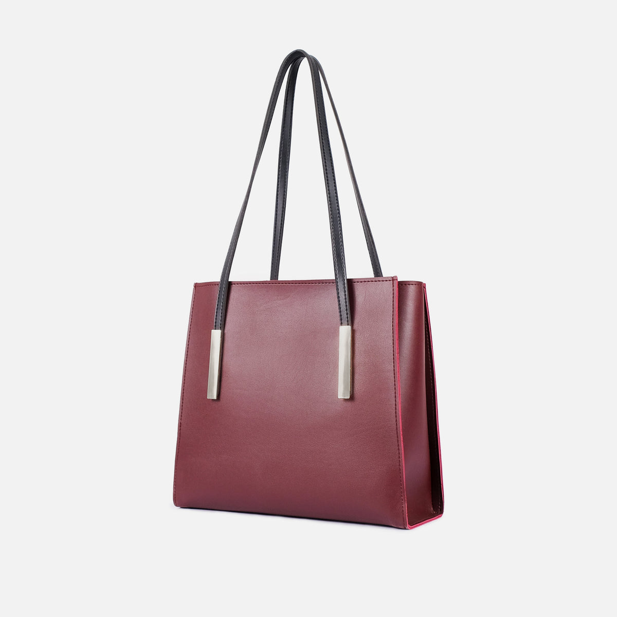 Burgundy and black zipper shoulder bag with long handle