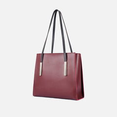Burgundy and black zipper shoulder bag with long handle