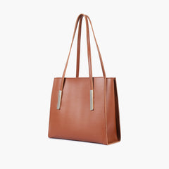 Brown zipper shoulder bag with long handle