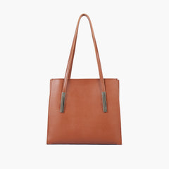 Brown zipper shoulder bag with long handle