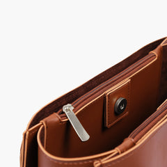 Brown zipper shoulder bag with long handle