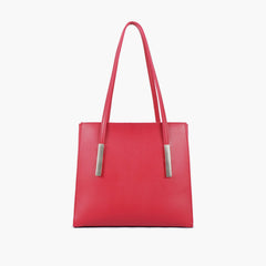 Maroon zipper shoulder bag with long handle