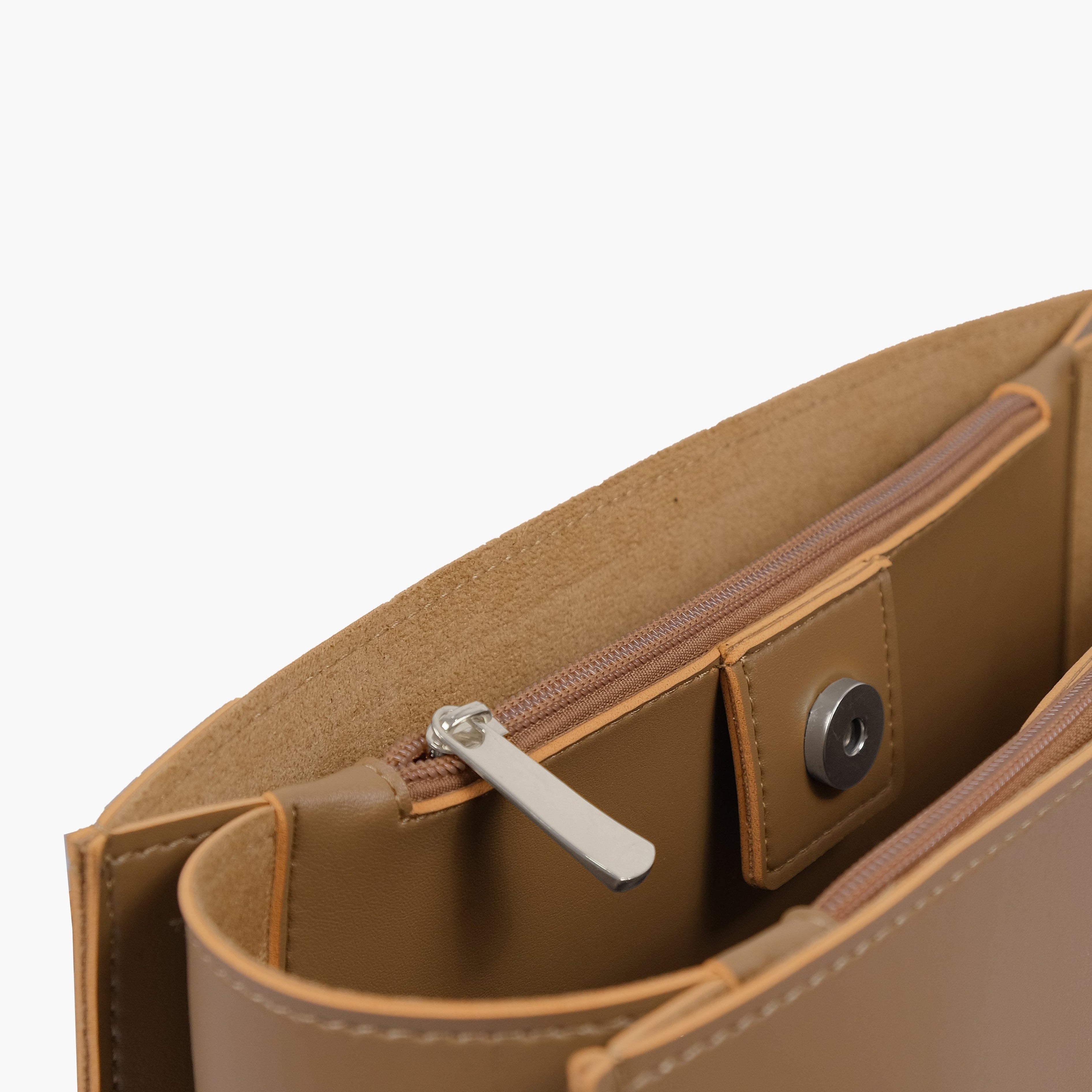 Coffee zipper shoulder bag with long handle