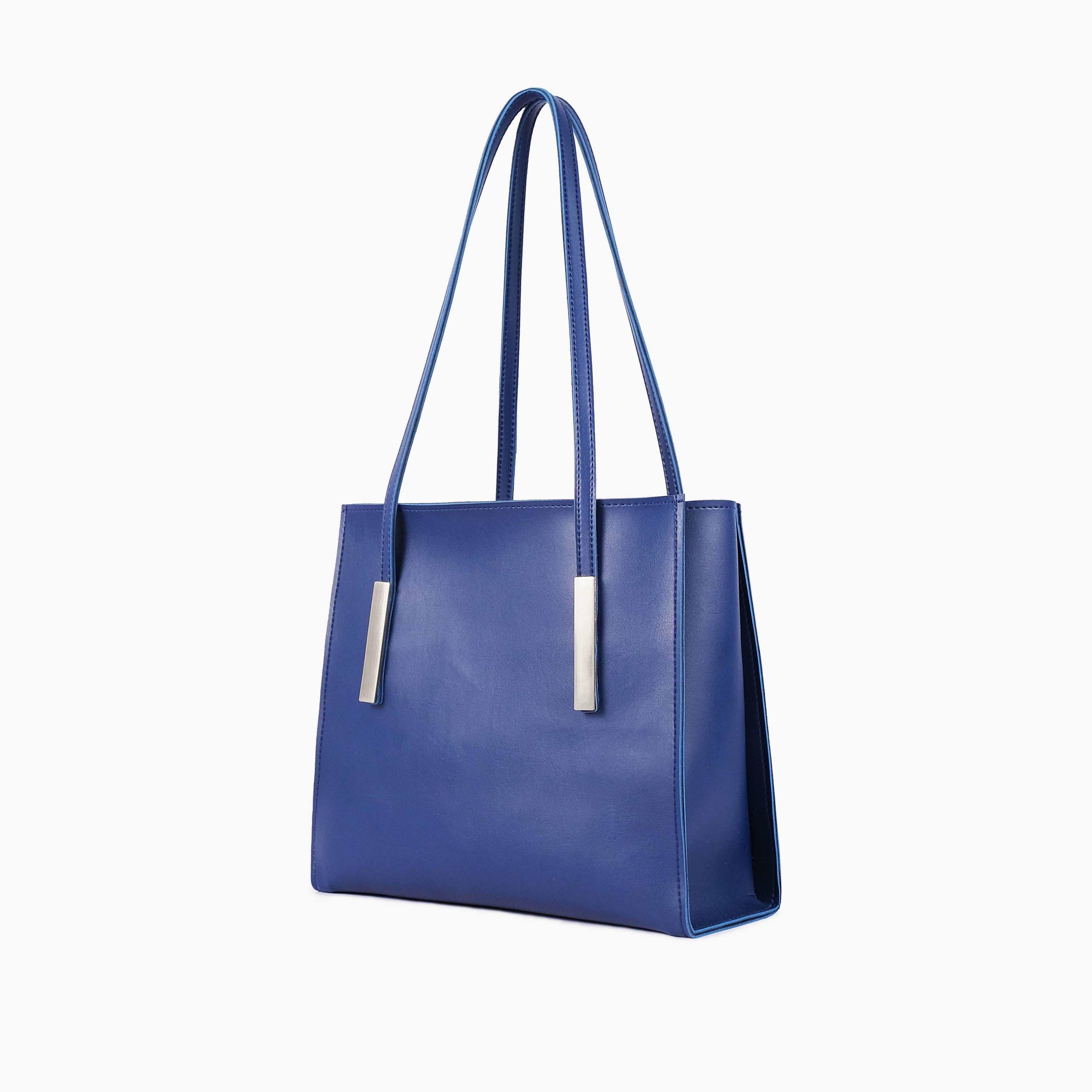 Blue zipper shoulder bag with long handle