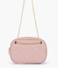 Baby pink quilted rectangle cross-body bag