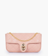 Baby pink quilted small shoulder bag with chain