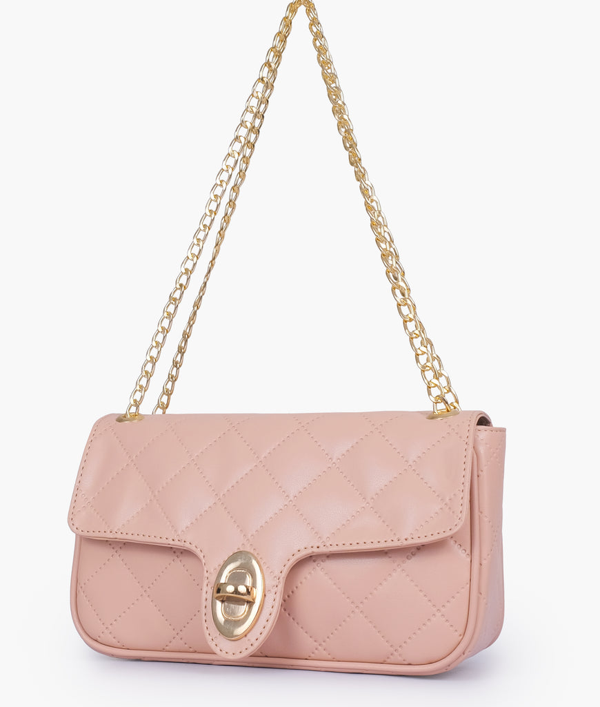 Baby Pink Quilted Small Shoulder Bag with Chain Handbags