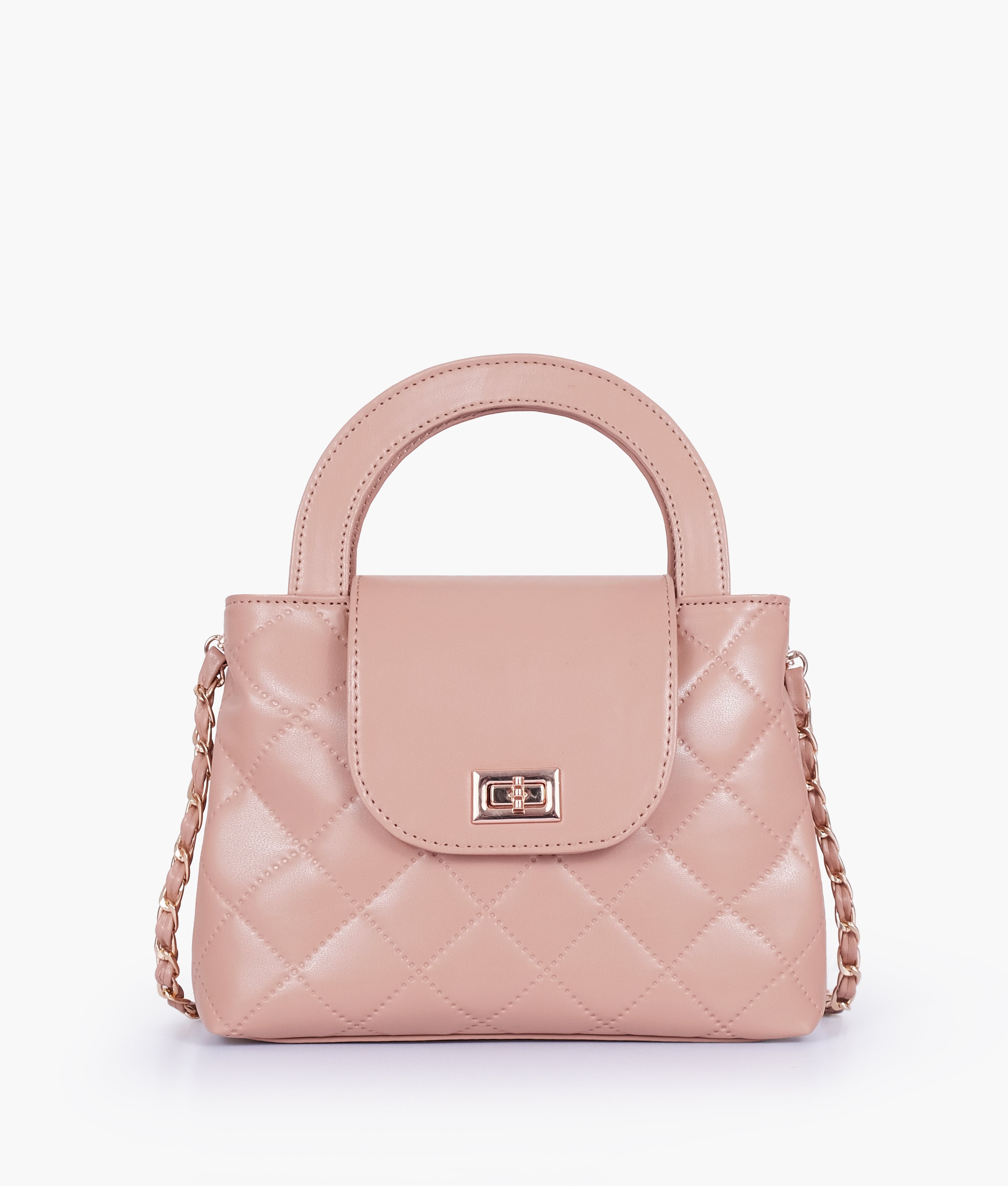 Baby pink flap quilted bag with top handle