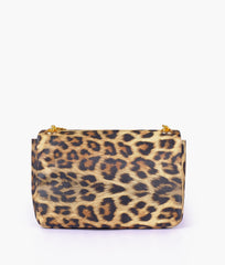 Beige printed mini bag with chain