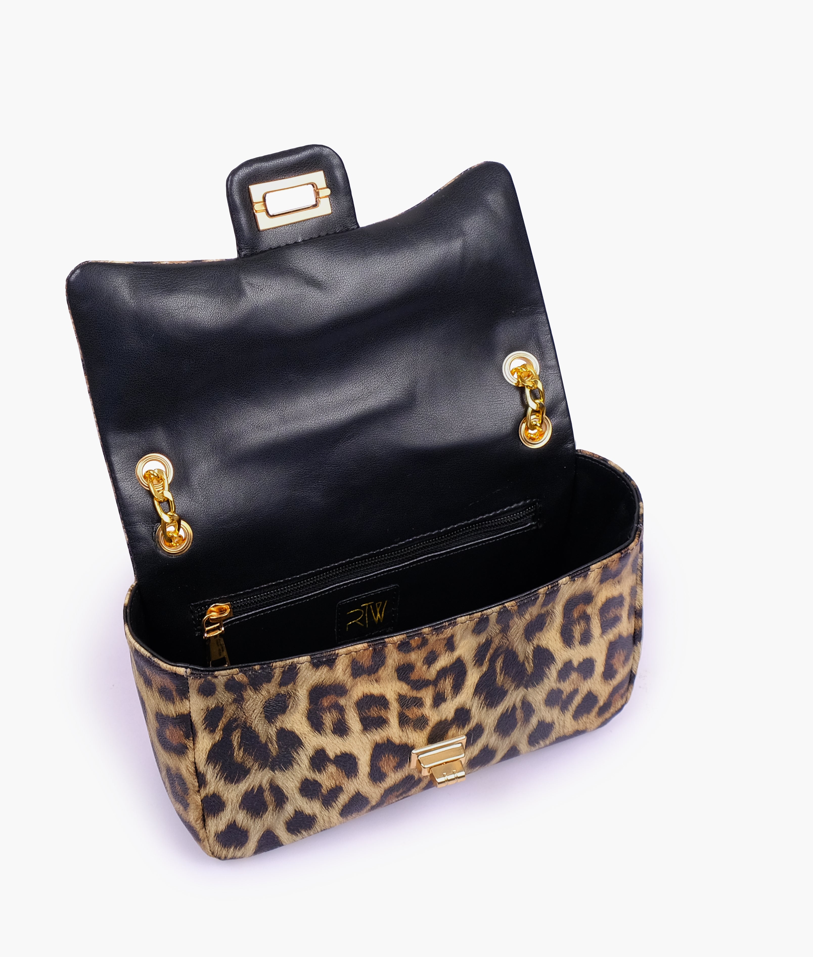 Beige printed mini bag with chain