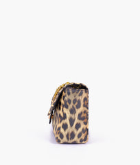 Beige printed mini bag with chain