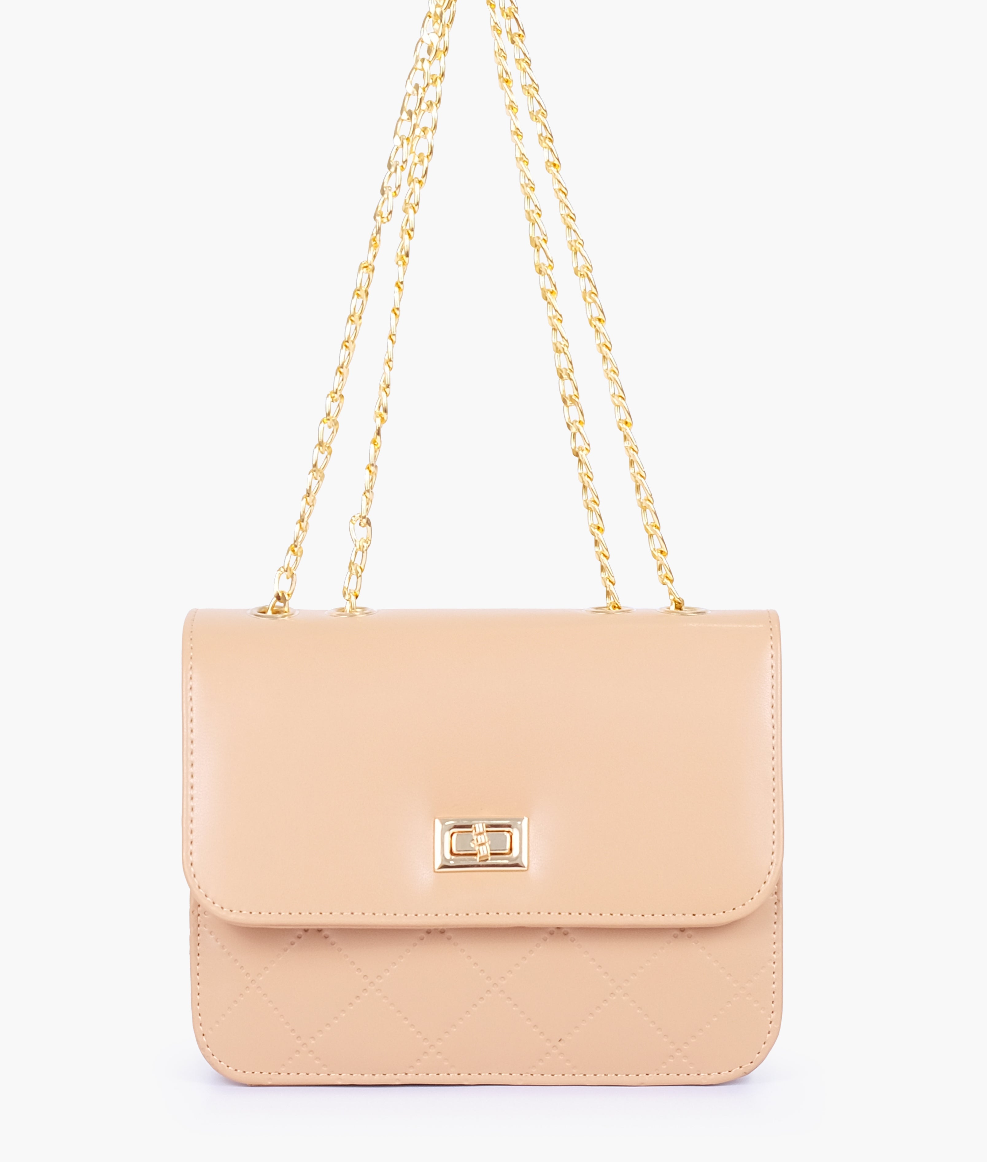 Beige quilted chain cross-body bag