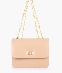 Beige quilted chain cross-body bag