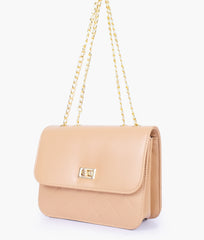 Beige quilted chain cross-body bag