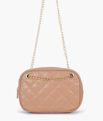 Beige quilted rectangle cross-body bag