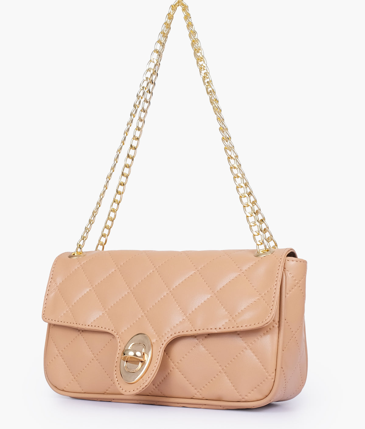 Beige quilted small shoulder bag with chain