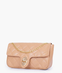 Beige quilted small shoulder bag with chain