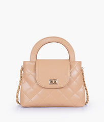 Beige flap quilted bag with top handle