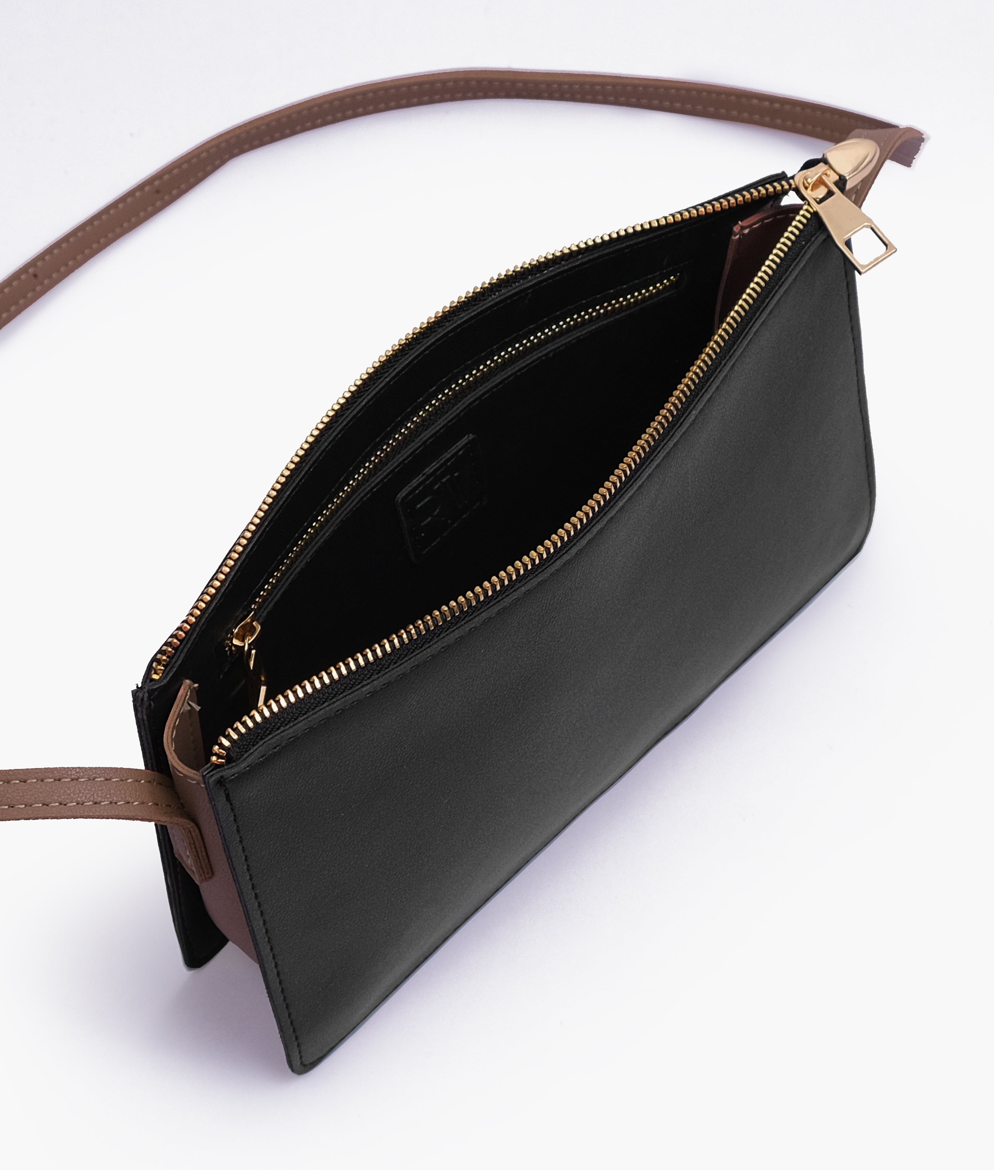 Black and brown flat purse