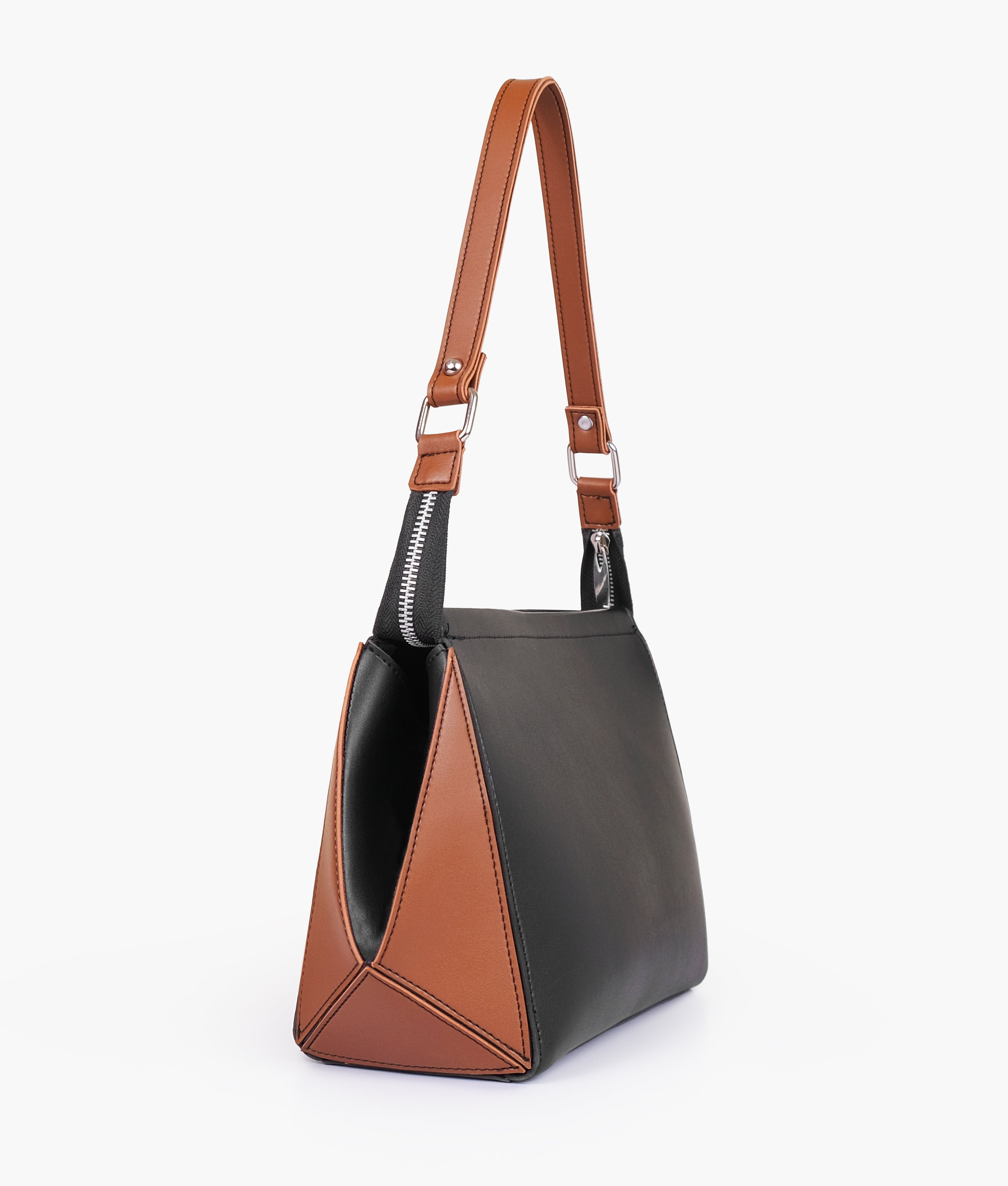 Black and brown trio twist handbag